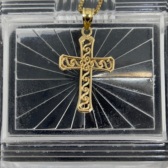 Unlisted Jewelry - 14K Yellow Gold Cross Pendant / Chain Necklace 4g